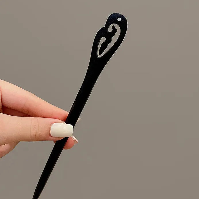 Carved Black Wooden Hair Sticks Traditional Chinese Hair Fork for Women