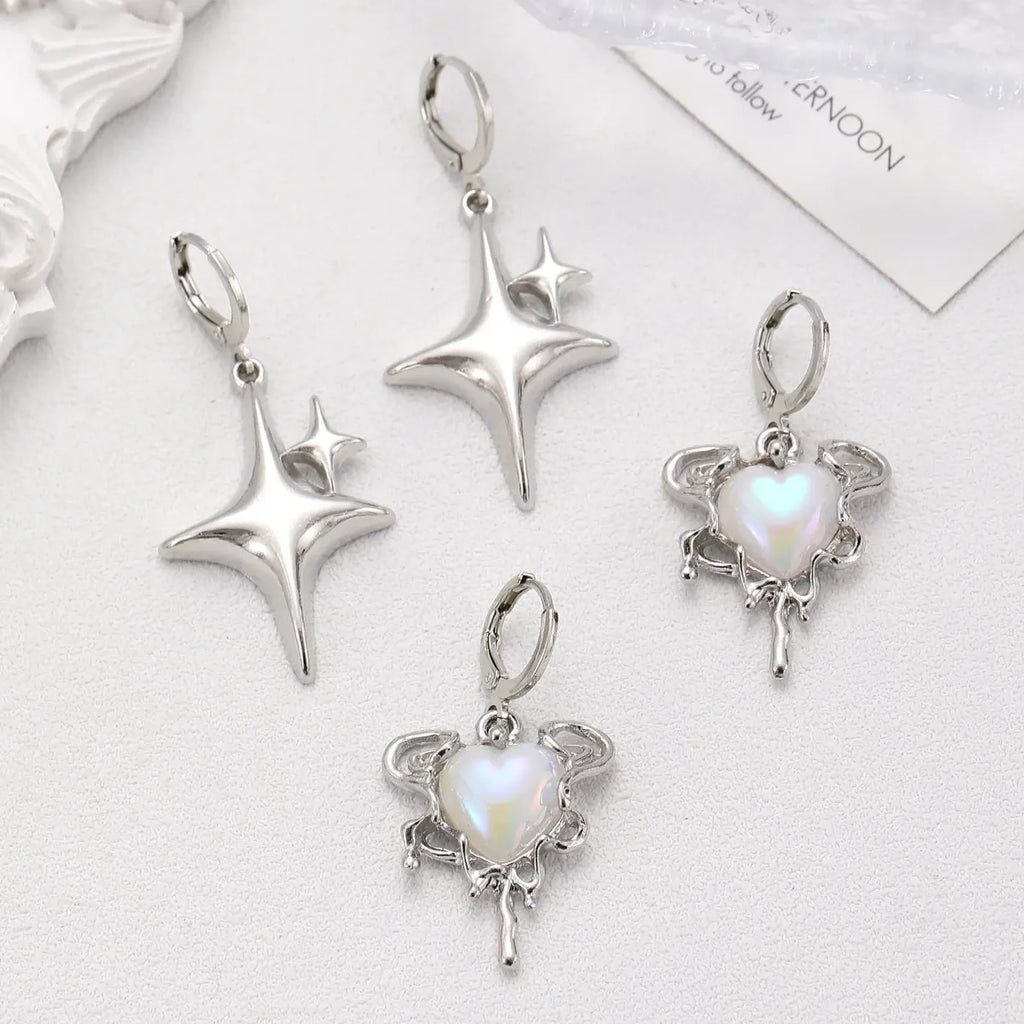 Y2K Silver Metal Star Drop Earrings Rhinestone Punk Jewelry for Women