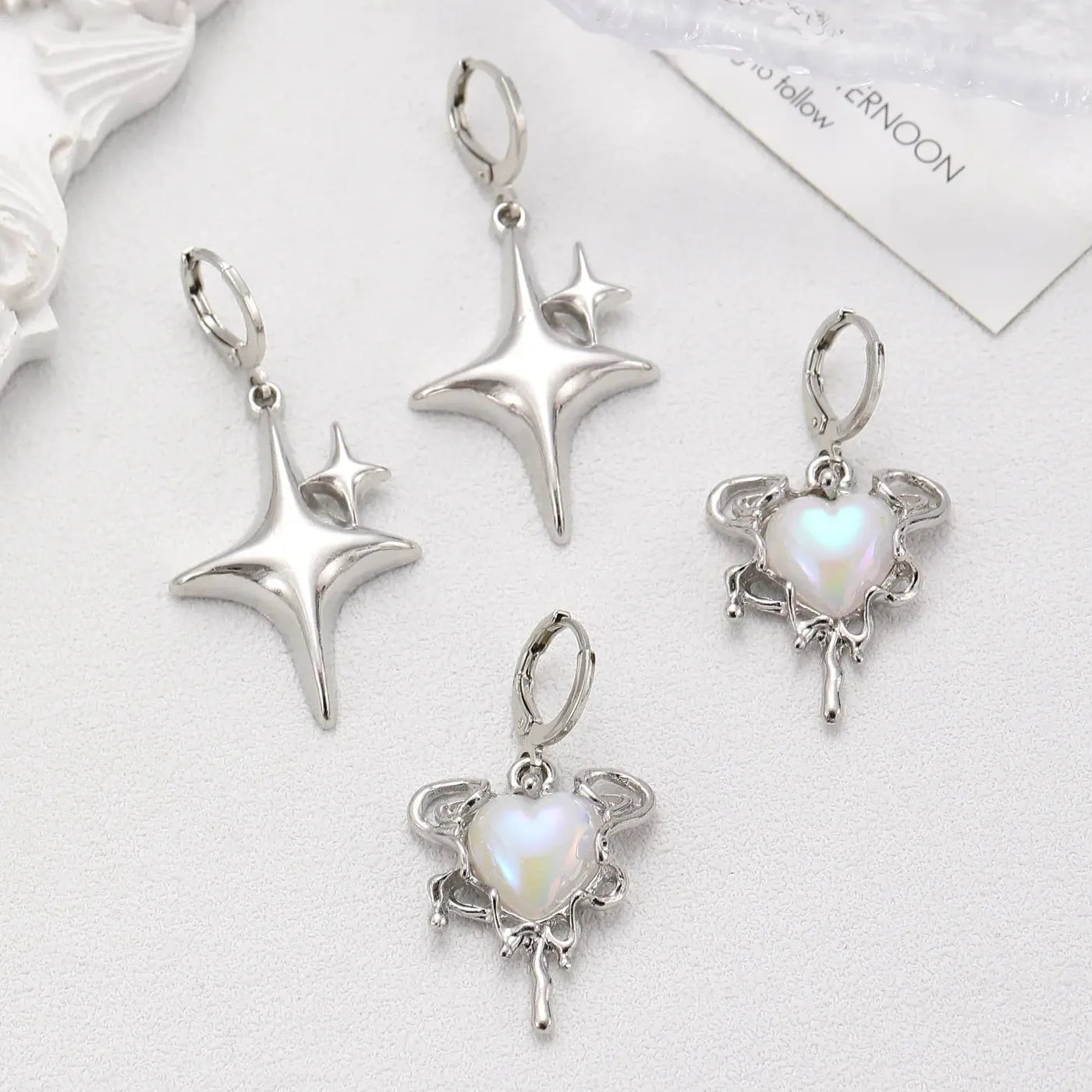 Y2K Silver Metal Star Drop Earrings Rhinestone Punk Jewelry for Women