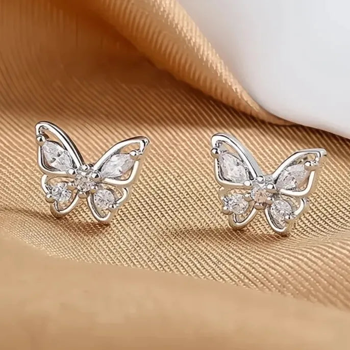 Geometric Butterfly Cubic Zirconia Stud Earrings Copper Alloy Jewelry Gift