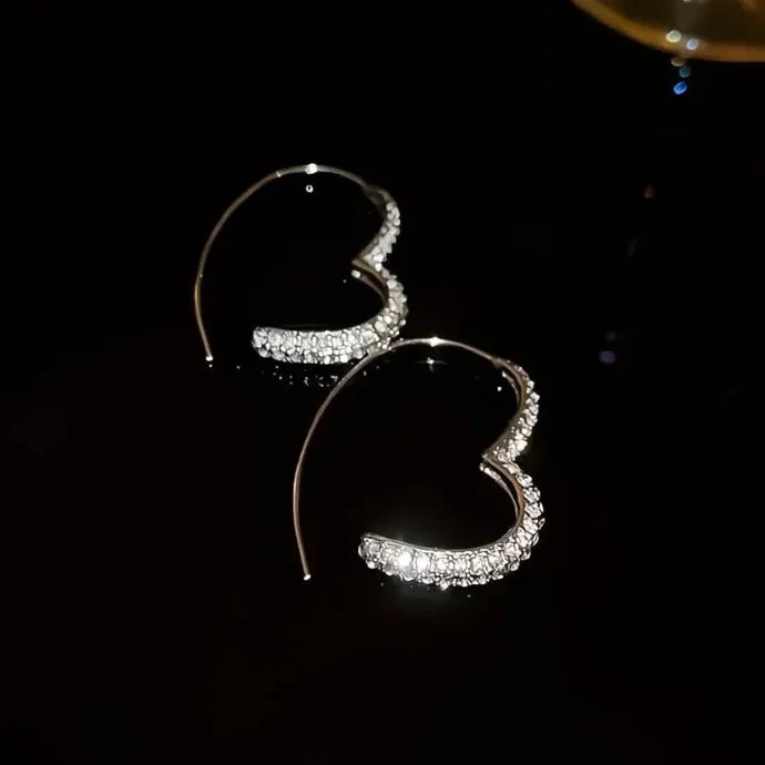 Silver CZ Heart Hoop Earrings for Women Copper Alloy Fashion Party Jewelry