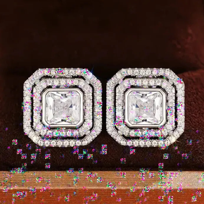 Geometric Square Cubic Zirconia Stud Earrings for Women Daily Party Wear