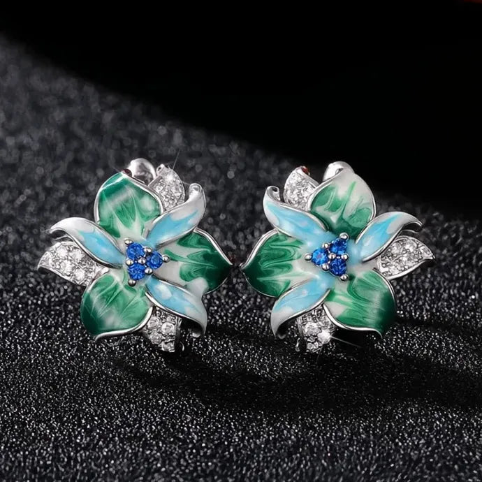Bohemia Geometric Enamel Flower Hoop Earrings for Women Copper Alloy
