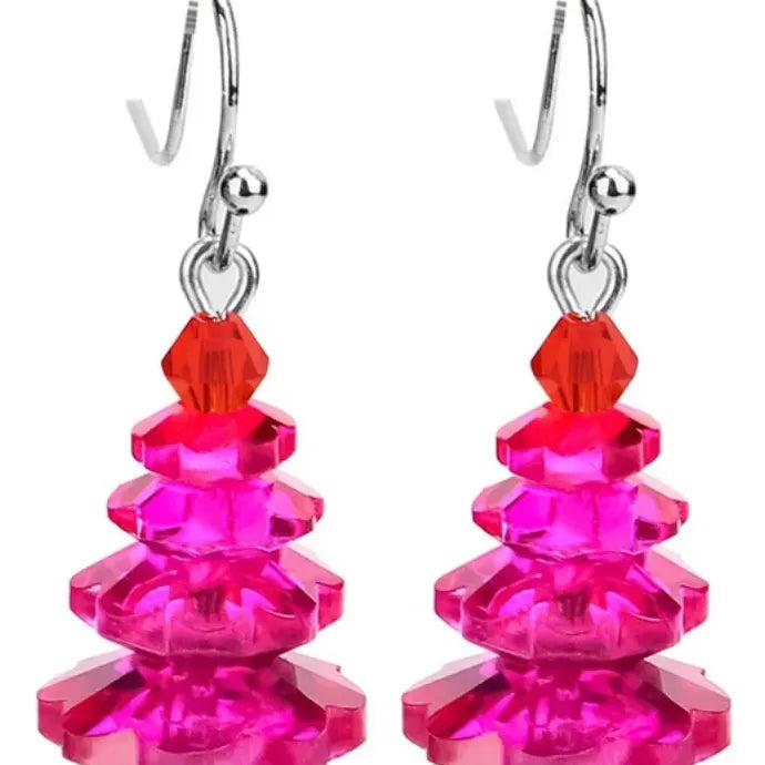 Christmas Style Multicolor Crystal Drop Earrings Alloy Tree Top Red Stone