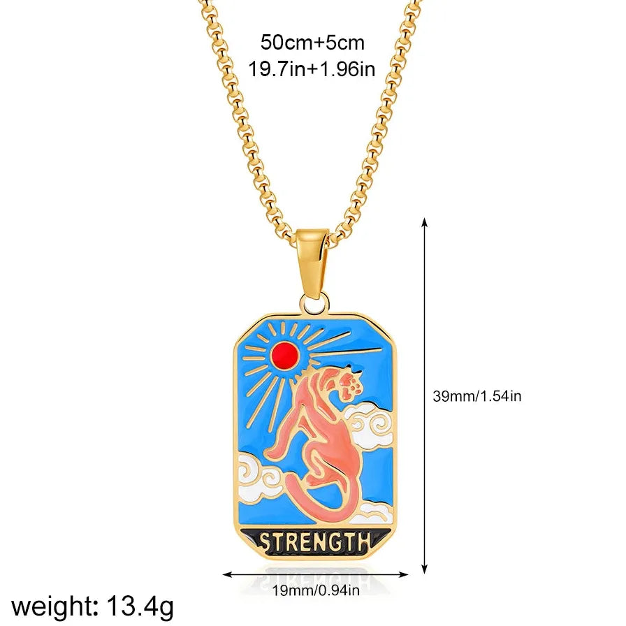 Vintage Gold Plated Stainless Steel Tarot Card Pendant Necklace for Women Punk