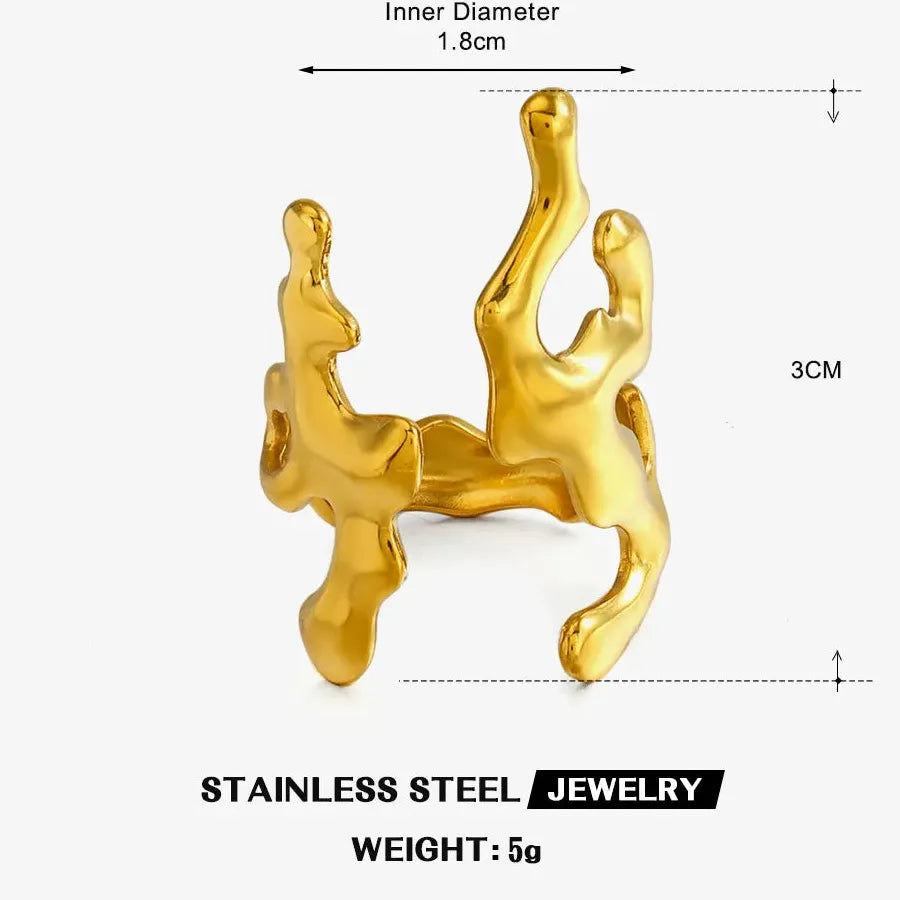 Adjustable Stainless Steel Ocean Coral Design Punk Ring for Men and Women