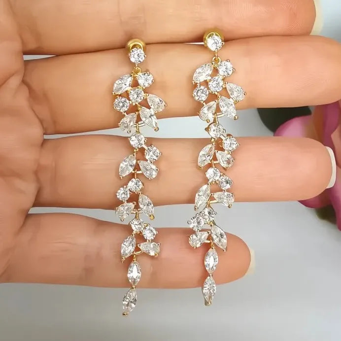 Aesthetic Korean Long Drop Earrings Full Paved Cubic Zirconia Jewelry