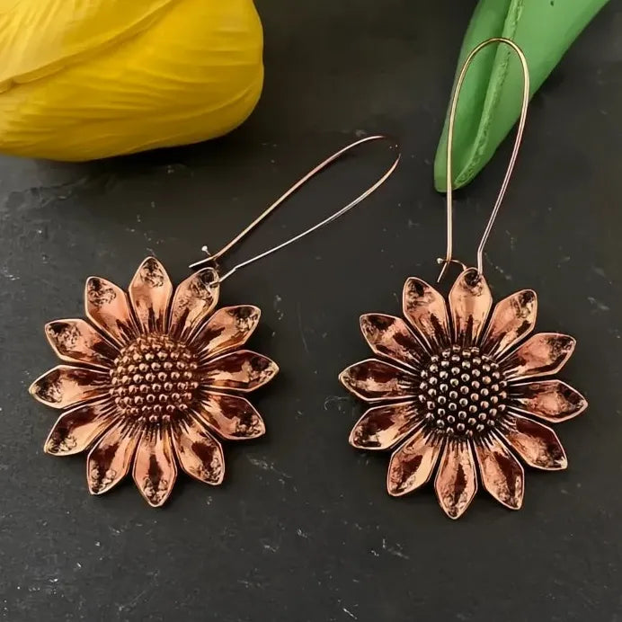 Geometric Sunflower Drop Earrings for Women Zinc Alloy Fashion Jewelry