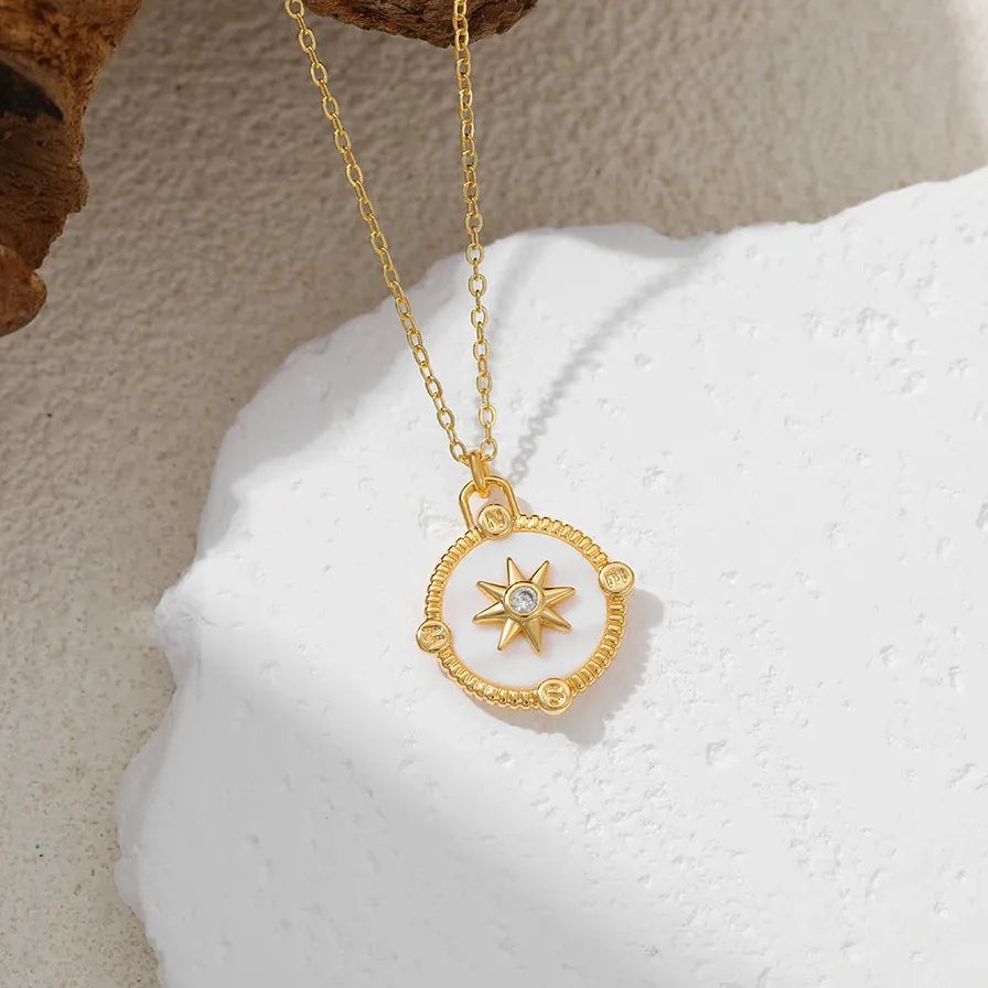 18k Gold Plated White Opal Geometric Pendant Necklace for Women Hypoallergenic Jewelry