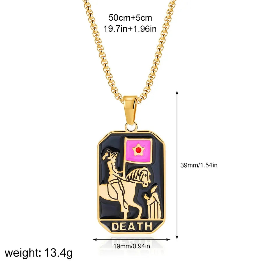 Vintage Gold Plated Stainless Steel Tarot Card Pendant Necklace for Women Punk