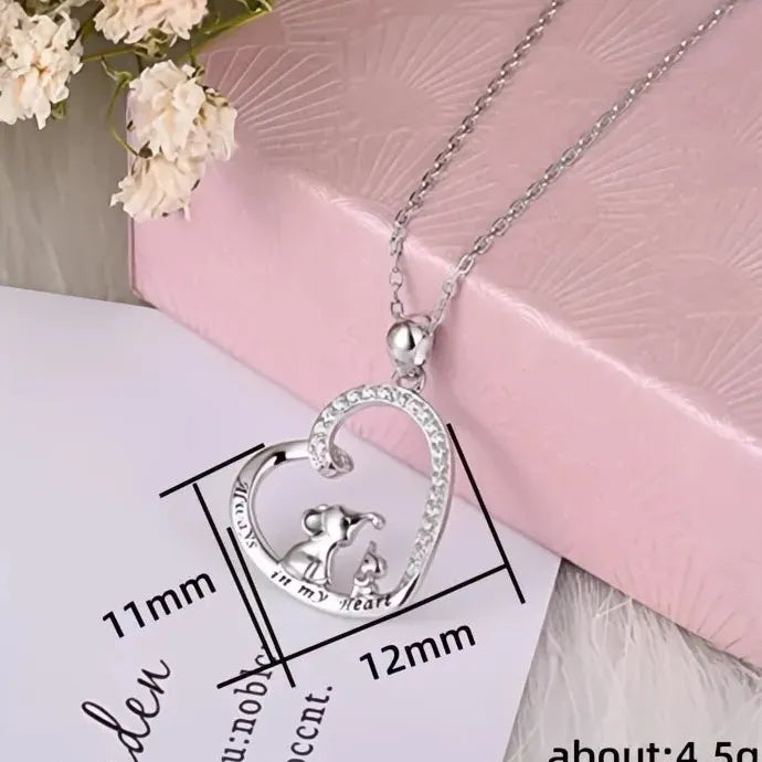 Heart-Shaped Elephant Love Pendant Necklace with CZ Copper Alloy Gift