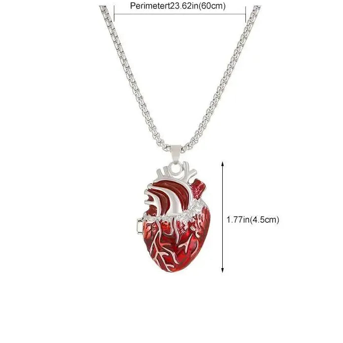 Gothic Rose Red Love Necklace Women’s Y2K Grunge Silver Tone Copper Heart Pendant Jewelry