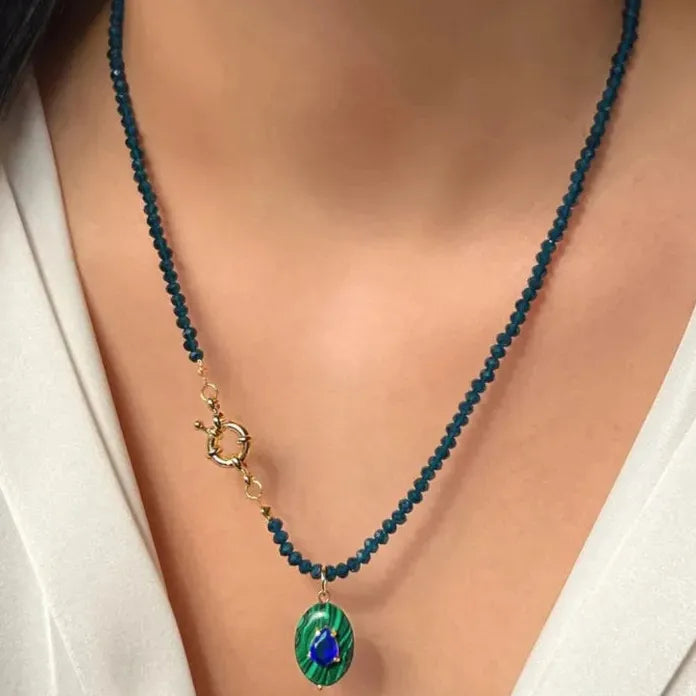 Handmade Multi Colored Bead Zircon Crystal Choker Necklace Boho Gift Jewelry