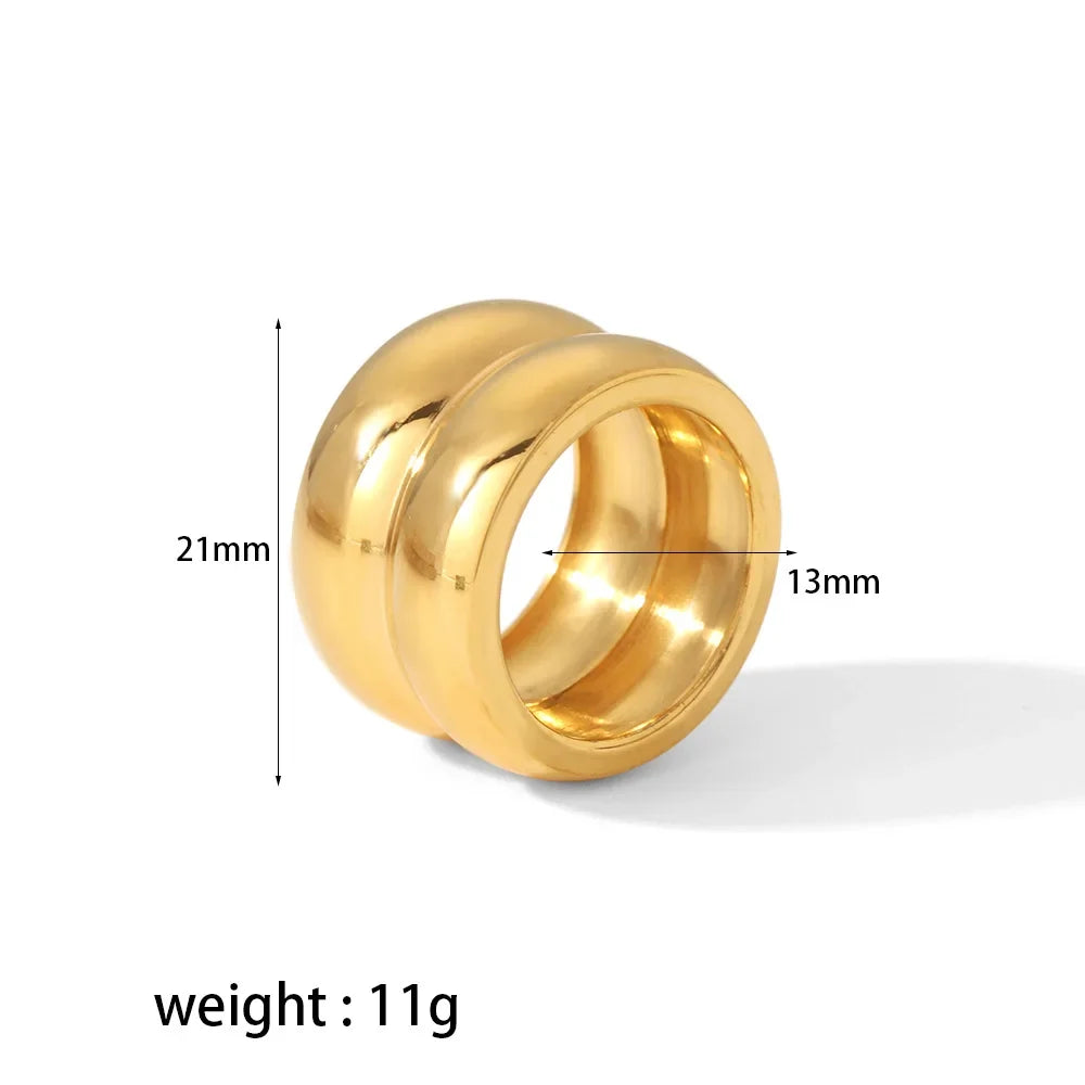 Punk Polished Bilayer Stainless Steel Chunky Rings for Women Gold Plated 2025