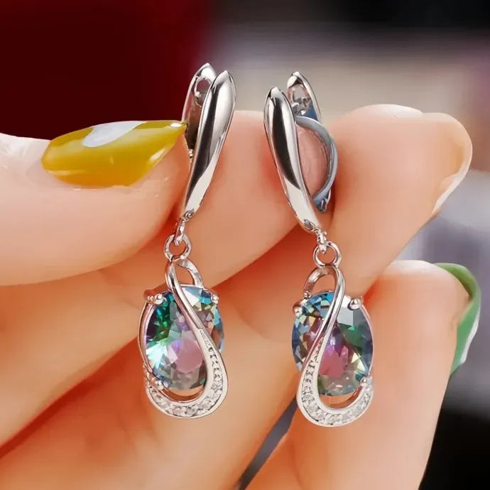 Multi-colored Geometric CZ Dangle Earrings Brass Drop Earrings for Women Gift