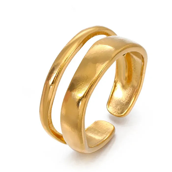 Stainless Steel Double-Deck Adjustable Punk Vintage Open Ring Women Jewelry