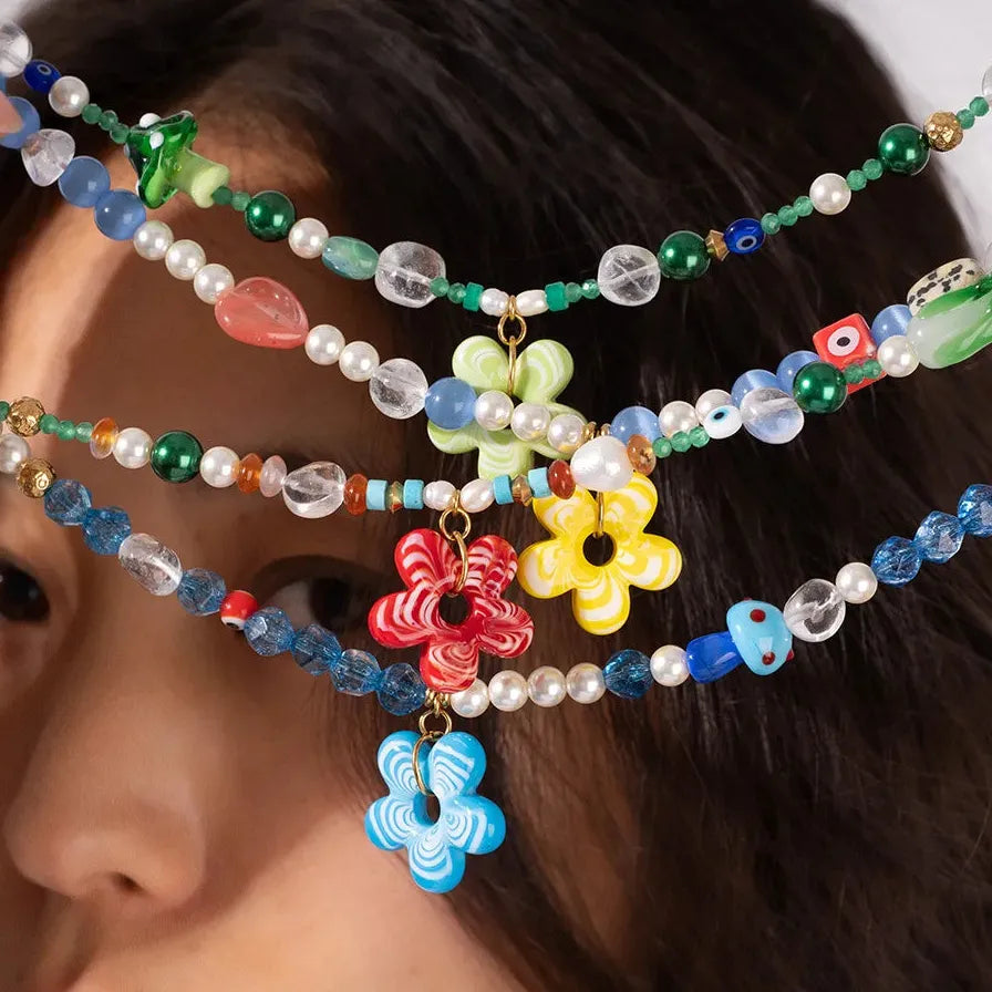 Handmade Summer Multicolor Flower Pearl Beaded Choker Necklace Elegant