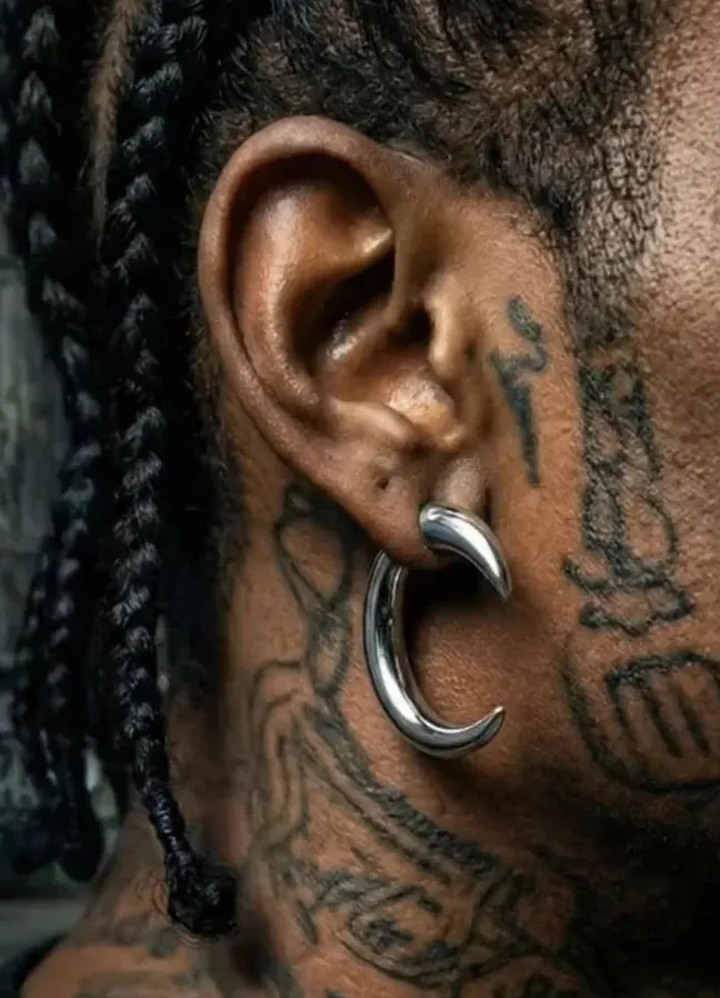 Vintage Crescent Copper Moon Earrings Unisex Retro Gothic Punk Hoops