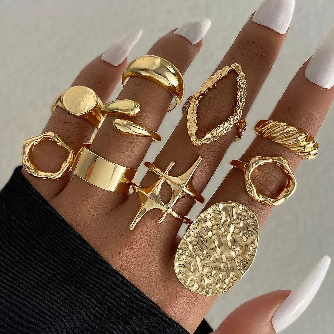 15Pcs Metal Water Droplet Rings Punk Retro Boho Jewelry Gift Set