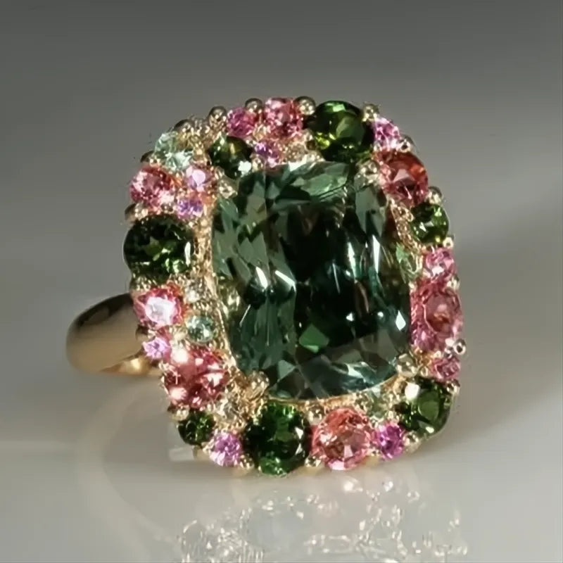 Colorful Green Cubic Zirconia Rings for Women Wedding Party Fashion Jewelry Accessories