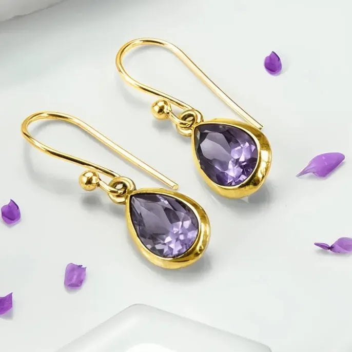 Purple Cubic Zirconia Geometric Dangle Earrings Copper Alloy Wedding Gift