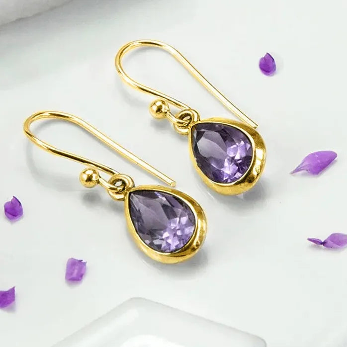 Waterdrop Purple Geometric CZ Drop Earrings Women Wedding Gift