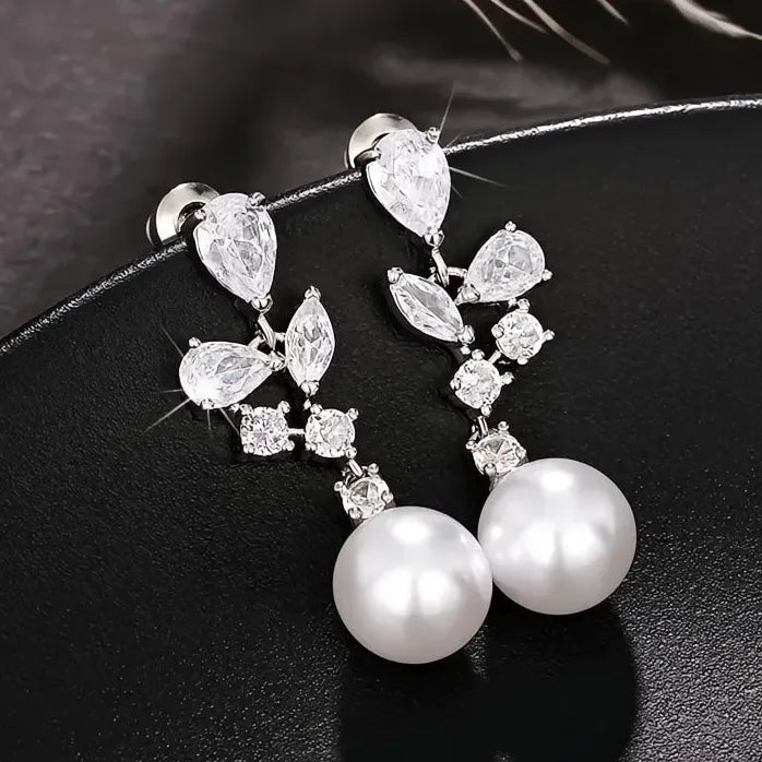 Elegant Drop Earrings with Simulated Pearls and Geometric Design for Women