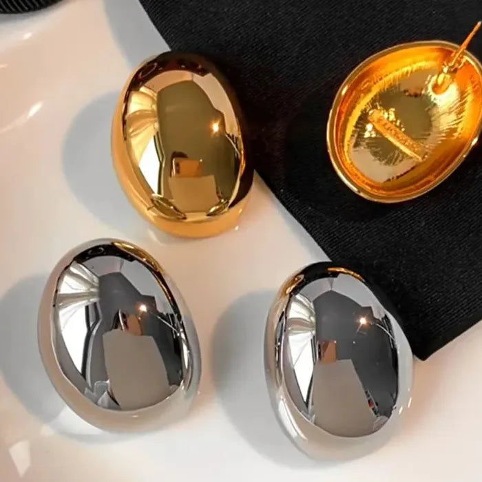 Smooth Elliptical Geometric Zinc Alloy Metal Earrings for Women 2026