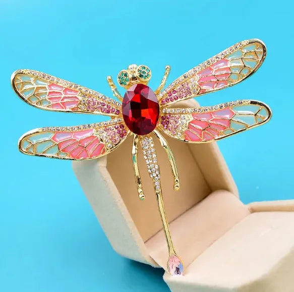 Blue Crystal Rhinestone Dragonfly Brooch Lapel Pin Gift for Women