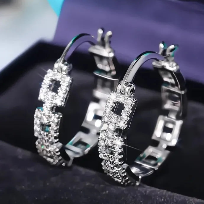 Linked Geometric Hoop Earrings for Women Cubic Zirconia Copper Alloy Jewelry 2021