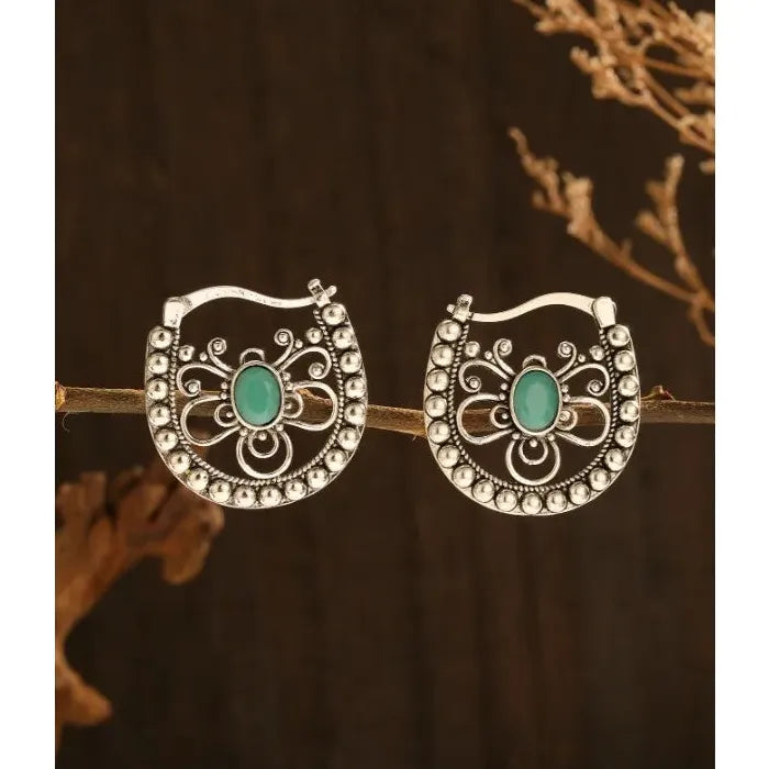 Bohemian Green Resin Inlaid Hollow Flower Drop Earrings Women's Wedding Jewelry