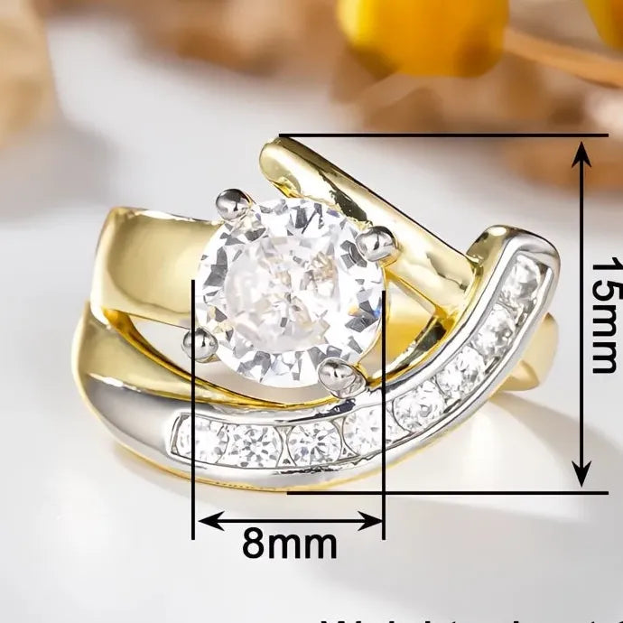 Two Tone Irregular CZ Ring Brass Wedding Party Jewelry for Women Luxury