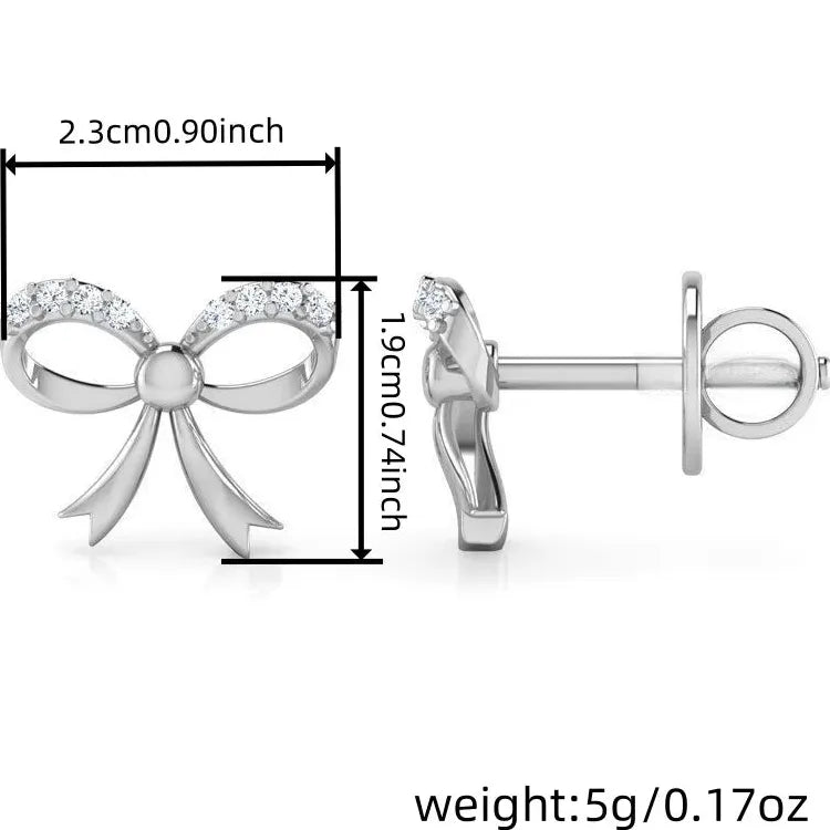 Fashion Bow Cubic Zirconia Stud Earrings Zinc Alloy Jewelry for Women Gift