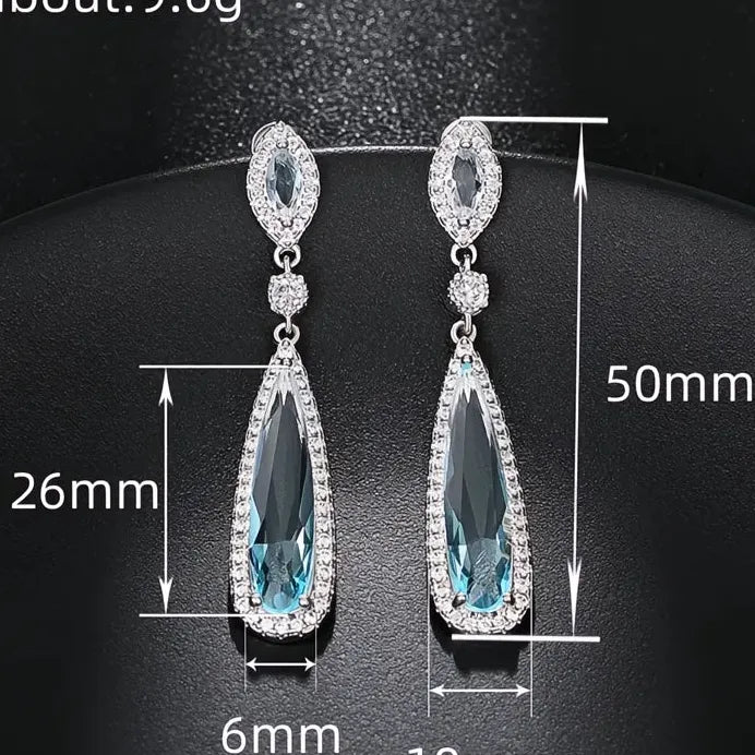 Light Blue Geometric Cubic Zirconia Dangle Earrings for Women Wedding