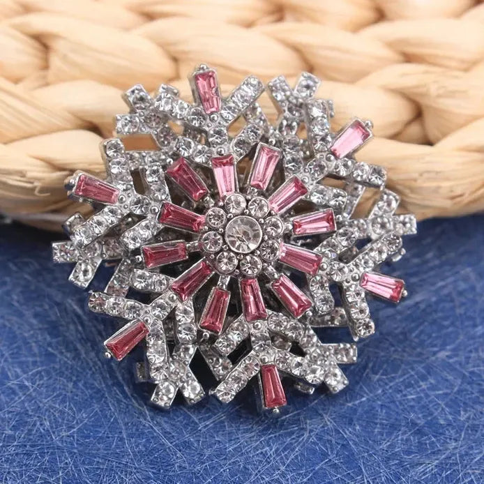 Double Turn Snowflake Brooch Pin with 6 Color Rhinestones for Women