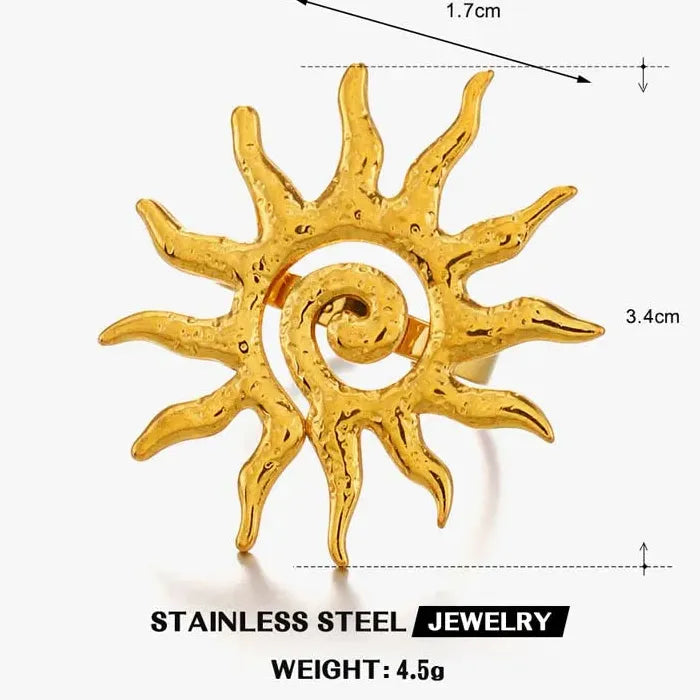 Adjustable Stainless Steel Sun Shape Ring for Women Vintage Gold Jewelry Gift