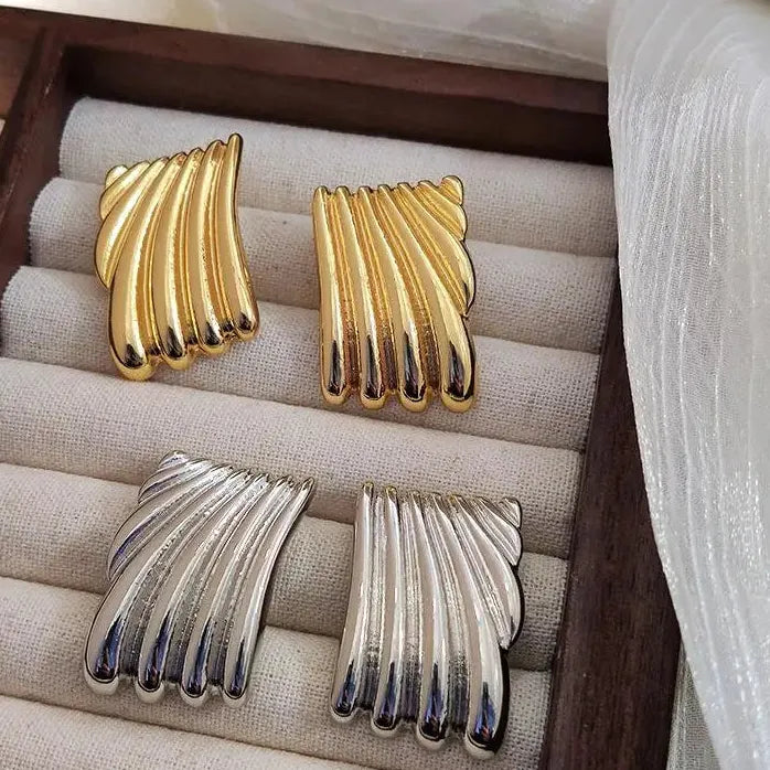 Vintage Punk Geometric Square Ribbed Earrings for Women Gold Fashion Jewelry