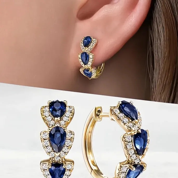 Luxury Trendy Blue Cubic Zirconia Hoop Earrings for Women Wedding Party Anniversary Gift