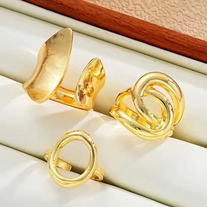 Punk Hiphop Asymmetrical Geometric Hollow Ring Set for Women Party Jewelry