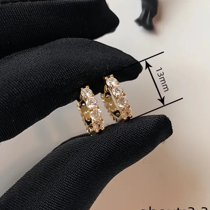 13mm/15mm Women’s Circle Hoop Earrings Cubic Zirconia Inlaid Sparkling Wedding Party Jewelry