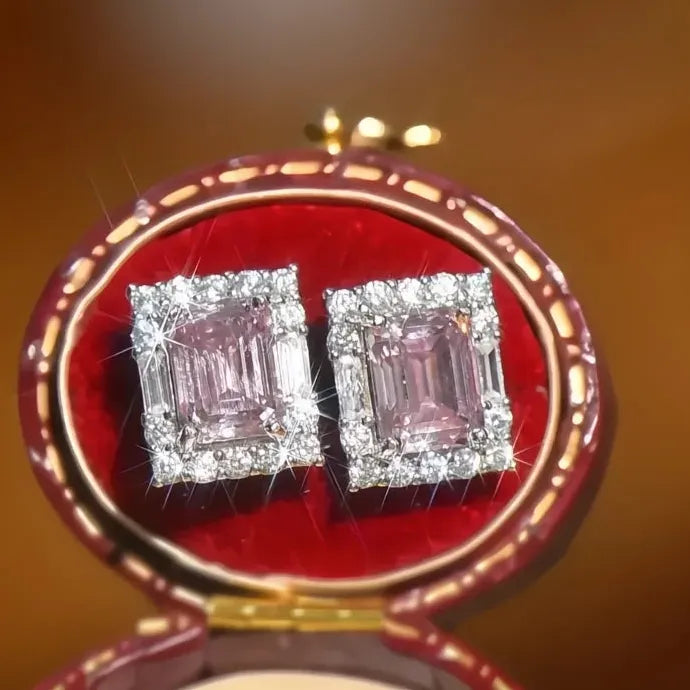 Pink CZ Geometric Copper Alloy Stud Earrings Elegant Women’s Jewelry
