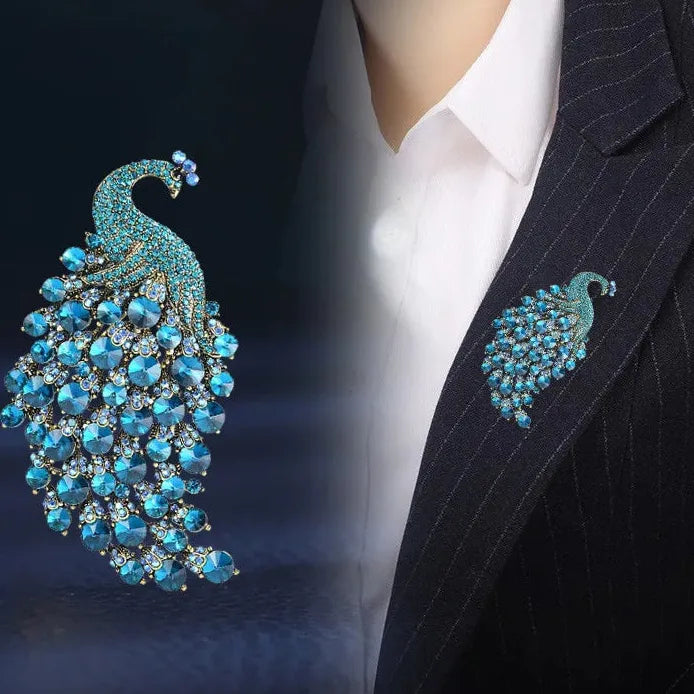 Vintage Blue Crystal Peacock Brooch Elegant Jewelry Gift for Women
