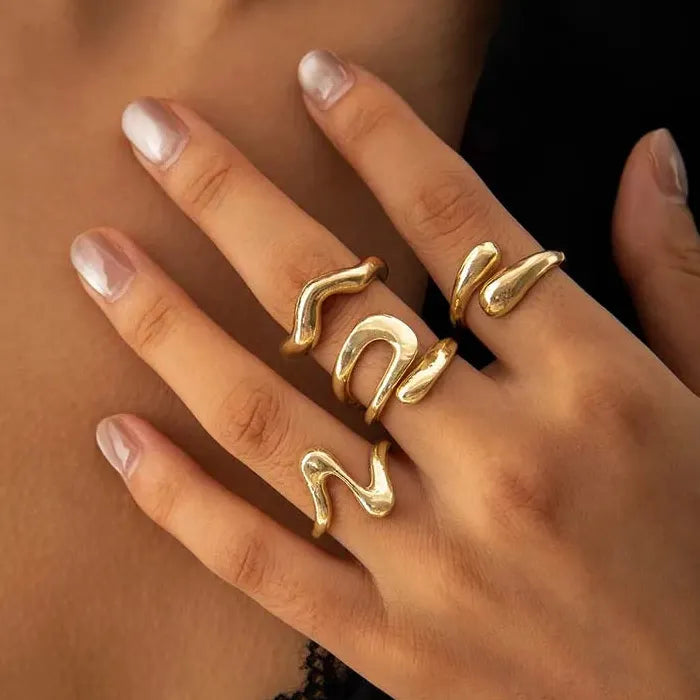 5Pcs Adjustable Gold Geometric Hollow Rings Fashion Jewelry Set 2026