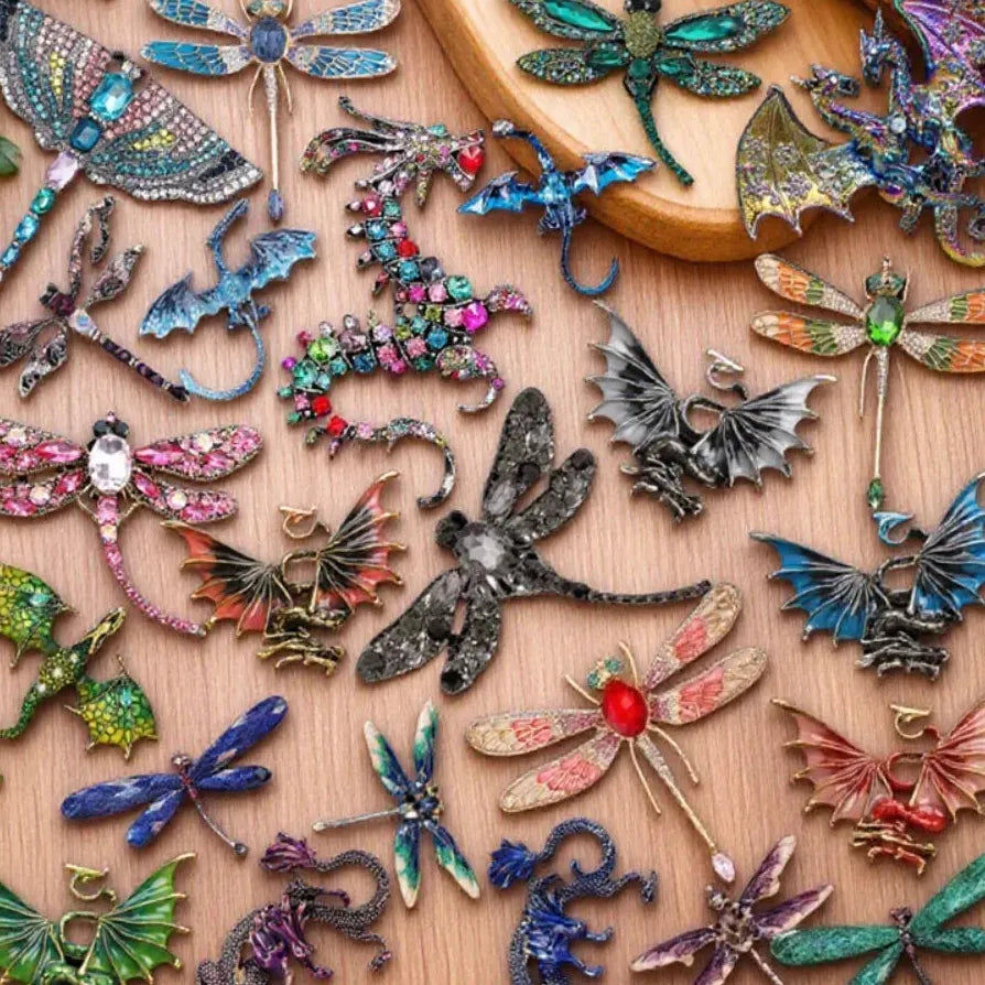 Vintage Chinese Dragonfly Dragon Brooch Pin Classic Jewelry Gift