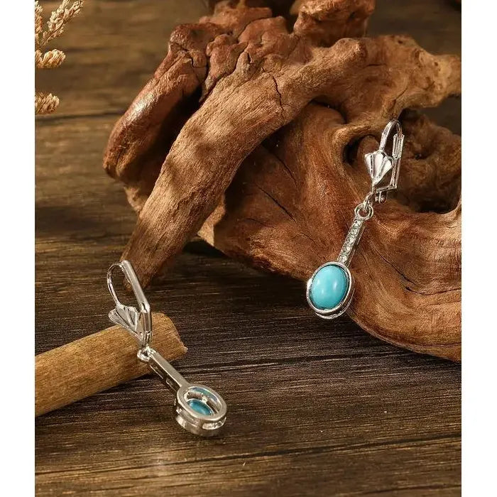 Vintage Bohemian Geometric Blue Stone Drop Earrings for Women Zinc Alloy Jewelry