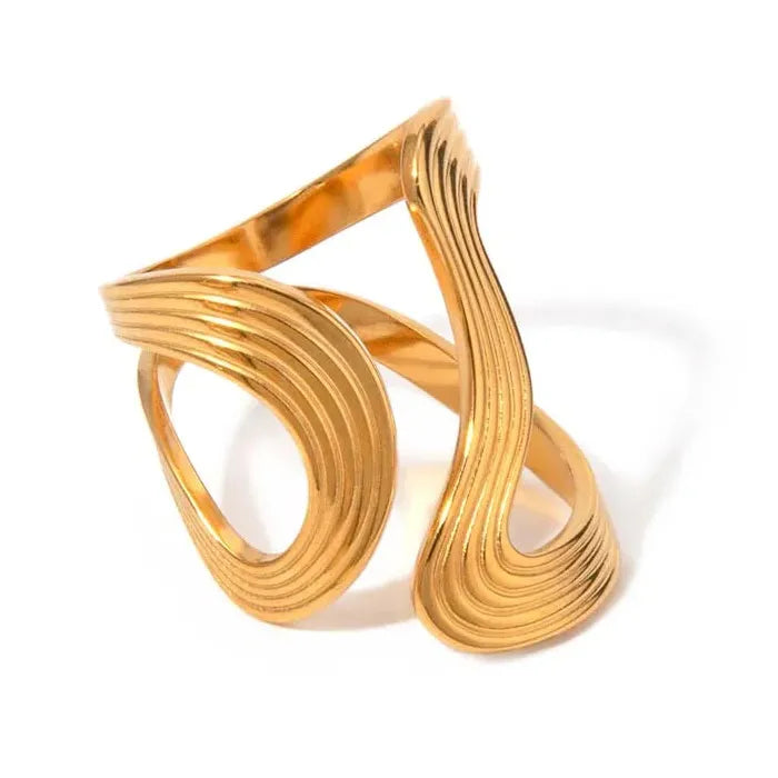 Minimalist Stainless Steel Geometric Open Ring for Women Gold Tone Gift Jewelry