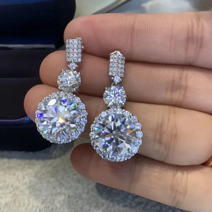 Noble Lady Geometric Brass Drop Earrings with Bright Cubic Zirconia Gift