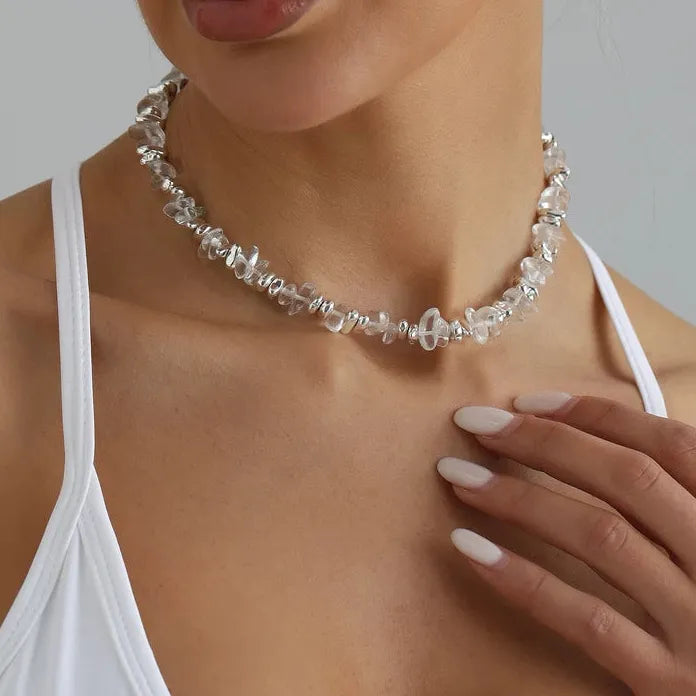 Vintage Irregular Transparent Crystal Necklace & Bracelet Set for Women