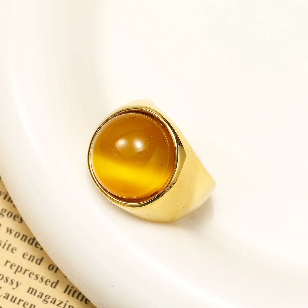 18K Gold Plated Stainless Steel Opal Cat's Eye Chunky Knuckle Ring Vintage Multicolor