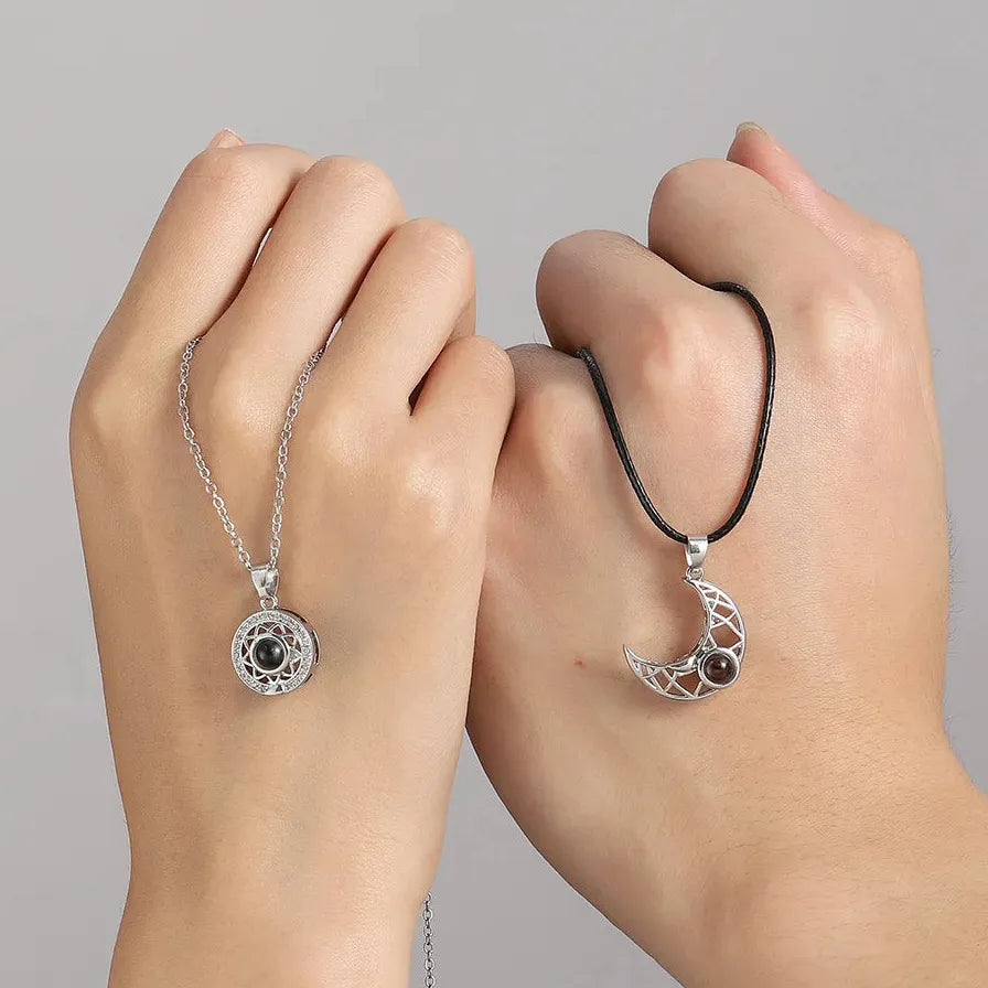 2Pcs Magnetic Couple Necklace Sun Moon Heart I Love You Gift Zinc Alloy
